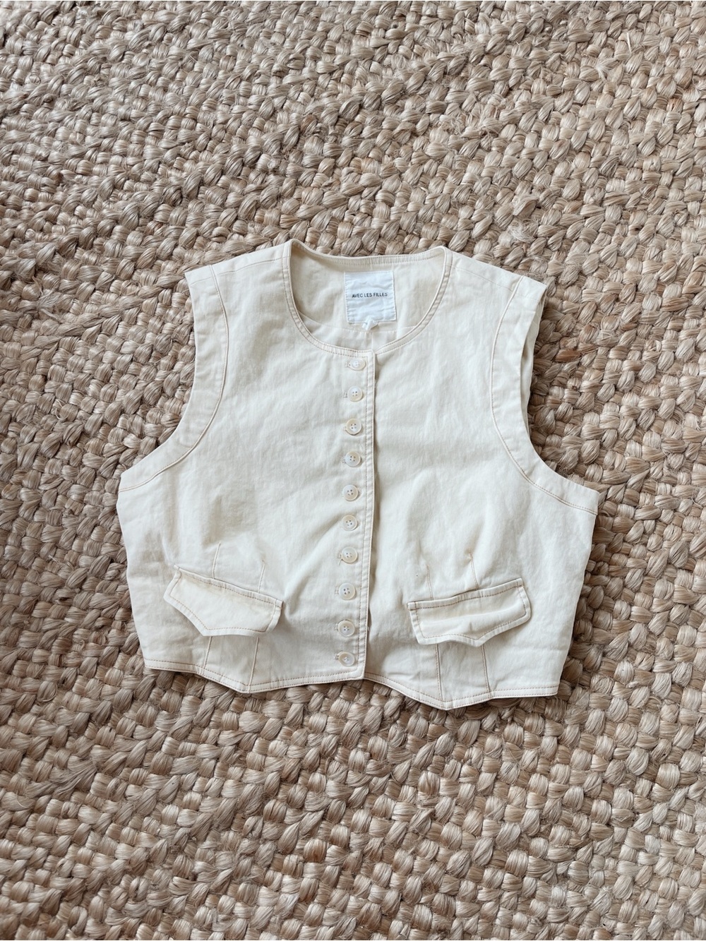 Avec Les Filles Cream Button-Front Cotton Vest Size L